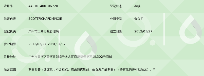 新餐旅餐饮管理(上海)有限公司广州太古汇分公