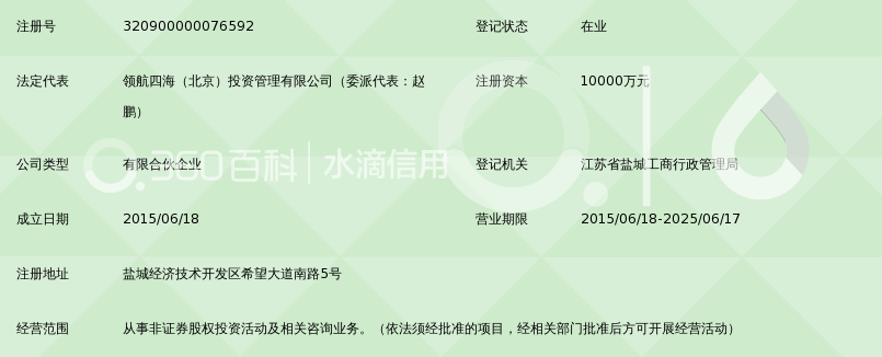 盐城领航信汇股权投资基金(有限合伙)_360百科